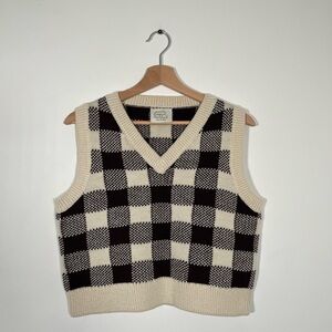 LOEFFLER RANDALL KNITTED GINGHAM WOOL VEST IN BLACK AND WHITE SIZE M